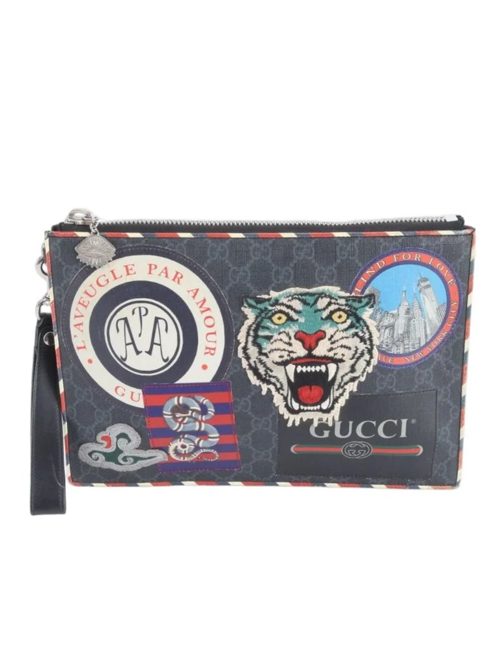 Gucci GG Supreme Night Courier Leather Clutch Pouch Business